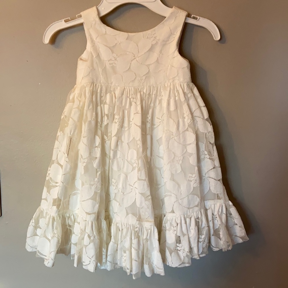 Girls white lace flower girl dress.